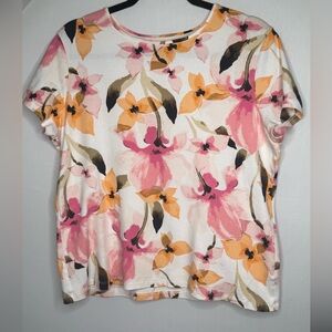 Womens Croft & Barrow XL Tee in pink and orange flower 100% cotton easter spring